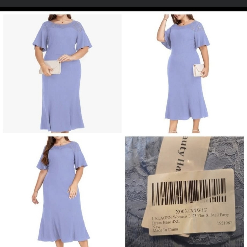 LALAGEN Women's Plus Size Blue Dress